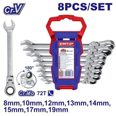 Set de chei flexibile cu clichet, 8 buc - ECSS10803, EMTOP