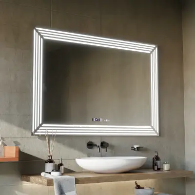 Oglinda LED Rectangulara, 80x60cm, Venezia Senzor MotionGlow Marcello, Sistem Dezaburire, Ceas & Termometru, Dimabila