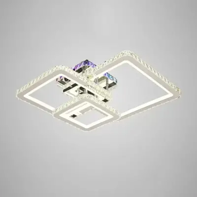 Lustra LED Cu Telecomanda Si Cristal JUSTIN RGB 106W, 3 Patrate, Lumina Rece/Calda/Neutra, Dimabila, Crom Lucios