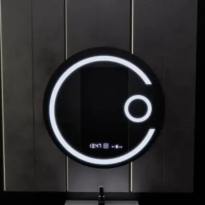 Oglinda LED Rotunda, 60cm, Visio MotionGlow Marcello, Sistem Dezaburire, Ceas & Termometru, Lupa Cosmetica, Dimabila