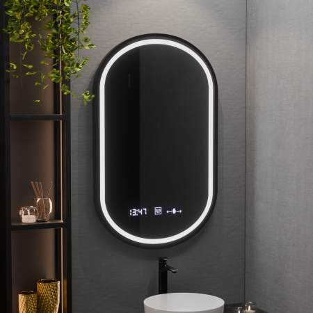Oglinda LED Ovala, 50x80cm, Alessia MotionGlow Marcello, Sistem Dezaburire, Ceas & Termometru, Dimabila