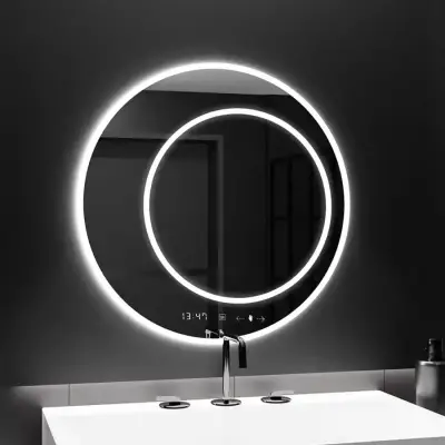 Oglinda LED Rotunda, 60cm, July Touch Marcello, Sistem Dezaburire, Ceas & Termometru, Dimabila