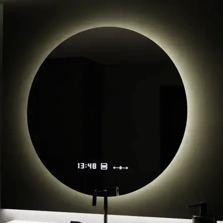 Oglinda LED Rotunda, 80cm, Serenite MotionGlow Marcello, Sistem Dezaburire, Ceas & Termometru, Dimabila