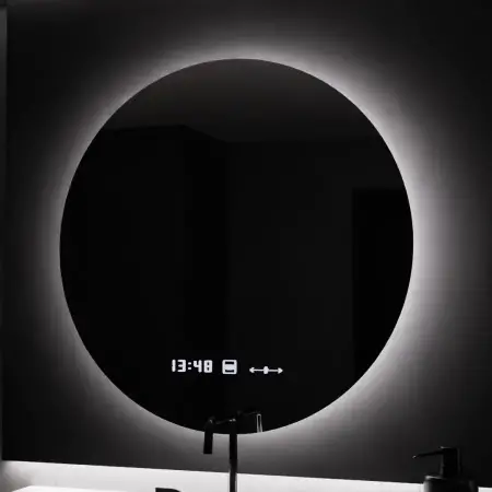 Oglinda LED Rotunda, 80cm, Serenite MotionGlow Marcello, Sistem Dezaburire, Ceas & Termometru, Dimabila