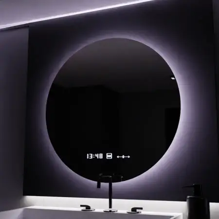 Oglinda LED Rotunda, 80cm, Serenite MotionGlow Marcello, Sistem Dezaburire, Ceas & Termometru, Dimabila