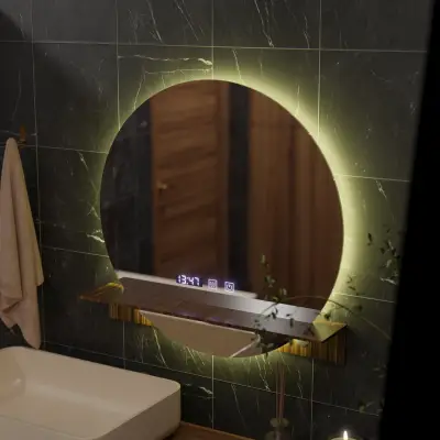 Oglinda LED Touch Alfred Sistem Dezaburire, Ceas Si Temperatura 60x60 Cm Cu Suport Integrat