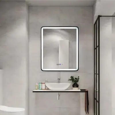 Oglinda LED Rectangulara 70x90cm EDGE Touch Sistem Dezaburire, Rama Neagra