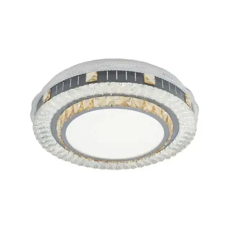 Lustra LED Cu Telecomanda Si Cristal KANNON 96W, Rotunda, Lumina Rece/Calda/Neutra, Dimabila, Crom Lucios