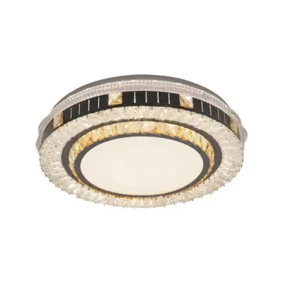 Lustra LED Cu Telecomanda Si Cristal KANNON 96W, Rotunda, Lumina Rece/Calda/Neutra, Dimabila, Crom Lucios