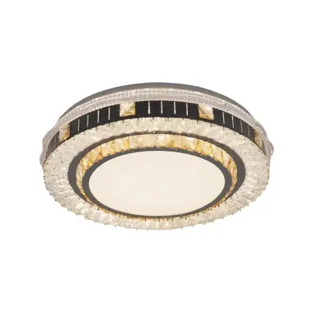 Lustra LED Cu Telecomanda Si Cristal KANNON 96W, Rotunda, Lumina Rece/Calda/Neutra, Dimabila, Crom Lucios