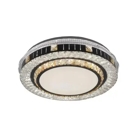 Lustra LED Cu Telecomanda Si Cristal KANNON 96W, Rotunda, Lumina Rece/Calda/Neutra, Dimabila, Crom Lucios