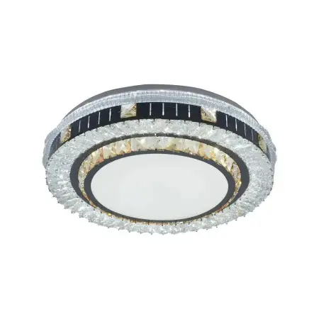 Lustra LED Cu Telecomanda Si Cristal KANNON 96W, Rotunda, Lumina Rece/Calda/Neutra, Dimabila, Crom Lucios