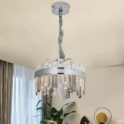Candelabru LED Cristal Cu Telecomanda Miguel 92W Dimabil Argintiu