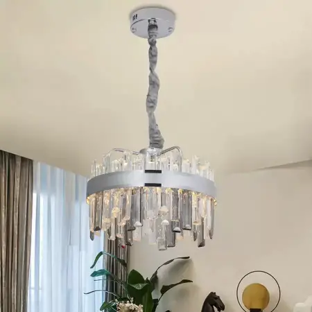 Candelabru LED Cristal Cu Telecomanda Miguel 92W Dimabil Argintiu