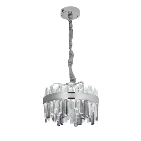 Candelabru LED Cristal Cu Telecomanda Miguel 92W Dimabil Argintiu