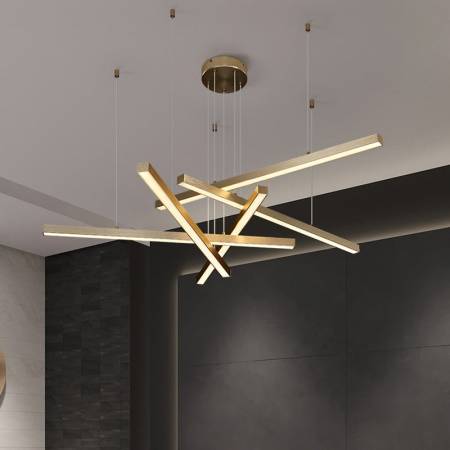 Lustra LED Suspendata Cu Telecomanda GINEVRA 31W, 5 Elemente, Lumina Rece/Calda/Neutra, Auriu