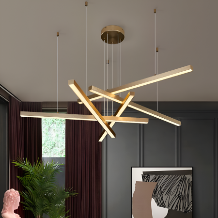 Lustra LED Suspendata Cu Telecomanda GINEVRA 31W, 5 Elemente, Lumina Rece/Calda/Neutra, Auriu