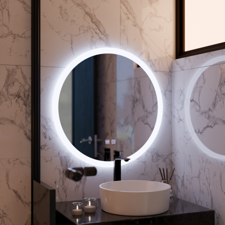 Oglinda LED Rotunda, 60cm, Noxia Touch, Sistem Dezaburire, Dimabila