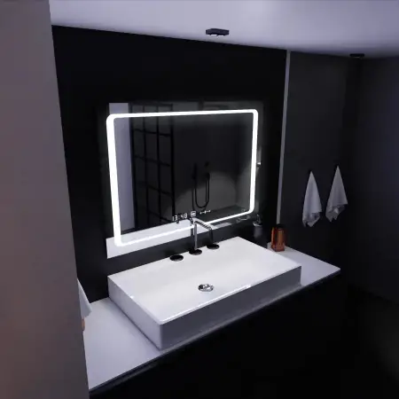 Oglinda LED Rectangulara, 90x60cm, Sole Senzor Marcello, Sistem Dezaburire, Ceas & Termometru, Dimabila
