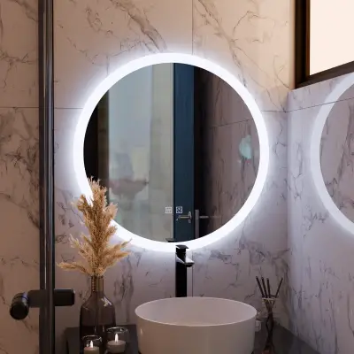 Oglinda LED Rotunda, 50cm, Noxia Touch, Sistem Dezaburire, Dimabila