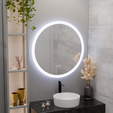 Oglinda LED Rotunda, 50cm, Noxia Touch, Sistem Dezaburire, Dimabila