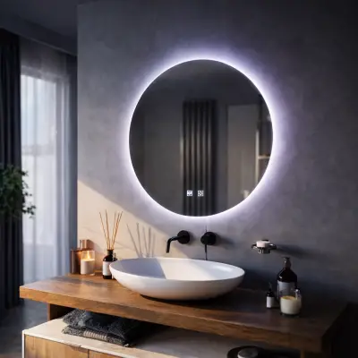 Oglinda LED Rotunda, 12W, 50cm, Isolda,Touch, Sistem Dezaburire, Lumina Rece 6000k