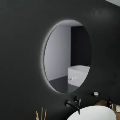 Oglinda LED Rotunda, 60cm, Serenite MotionGlow Marcello, Sistem Dezaburire, Ceas & Termometru, Dimabila