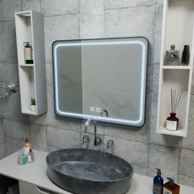 Oglinda LED Rectangulara 80x60cm – EDGE Touch Sistem Dezaburire, Rama Neagra