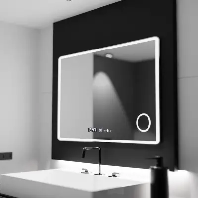 Oglinda LED Rectangulara 120x80 Aura Riflesso Puro MotionGlow Marcello, Sistem Dezaburire, Termometru Si Ceas, Dimabila
