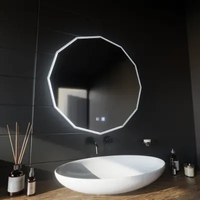Oglinda LED Rotunda, 60cm, VIVO Touch, Sistem Dezaburire, Dimabila