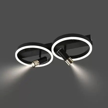 Lustra LED Cu Proiector Reglabil Si Telecomanda RUBEN 34W, 2 Cercuri, Lumina Rece/Calda/Neutra, Dimabila, Negru