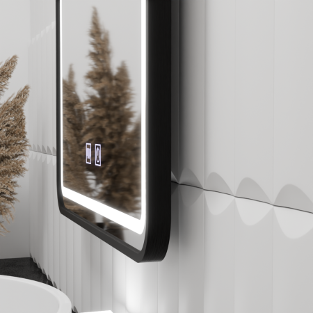 Oglinda LED Rectangulara 90x75cm EDGE Touch Sistem Dezaburire, Rama Neagra