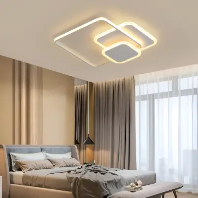 Lustra LED Cu Telecomanda ANEMONA 75W, 3 Patrate, Lumina Rece/Calda/Neutra, Dimabila, Alb