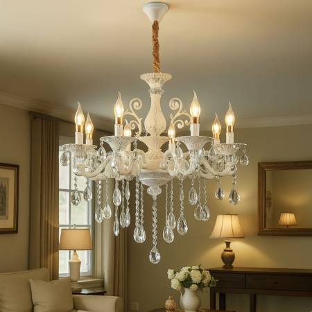 Candelabru Cristal SANSSOUCI Magno, 8xE14, Diametru 68cm, Alb
