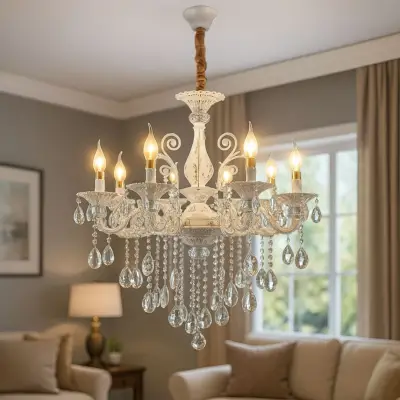 Candelabru Cristal SANSSOUCI Magno, 8xE14, Diametru 68cm, Alb