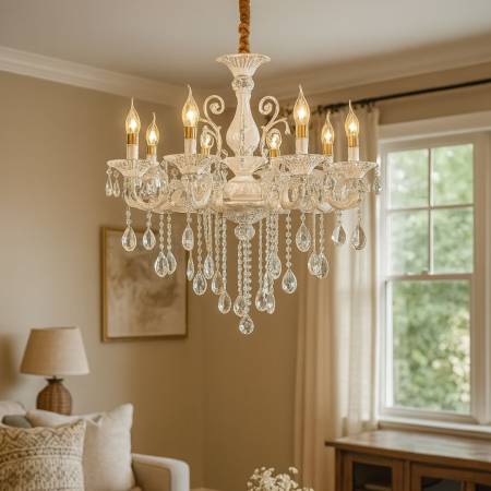 Candelabru Cristal SANSSOUCI Magno, 8xE14, Diametru 68cm, Alb