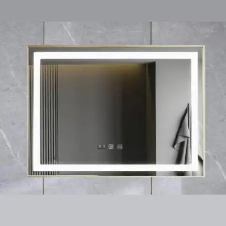 Oglinda LED Rectangulara 120x80cm Smack Touch Sistem Dezaburire Ceas & Termometru Rama Aurie