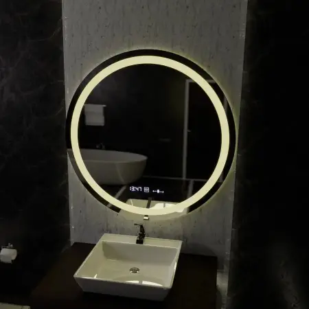 Oglinda LED Rotunda, 100cm, Celeste MotionGlow Marcello, Sistem Dezaburire, Ceas & Termometru, Dimabila