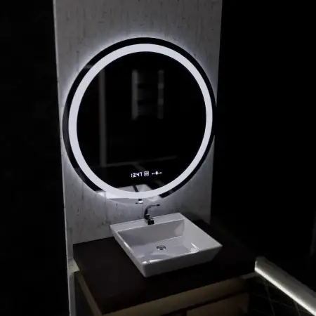 Oglinda LED Rotunda, 100cm, Celeste MotionGlow Marcello, Sistem Dezaburire, Ceas & Termometru, Dimabila
