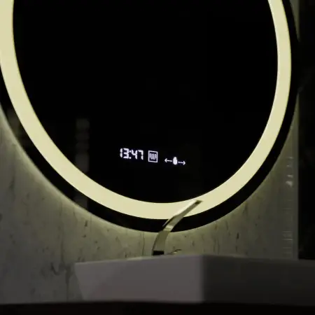 Oglinda LED Rotunda, 100cm, Celeste MotionGlow Marcello, Sistem Dezaburire, Ceas & Termometru, Dimabila