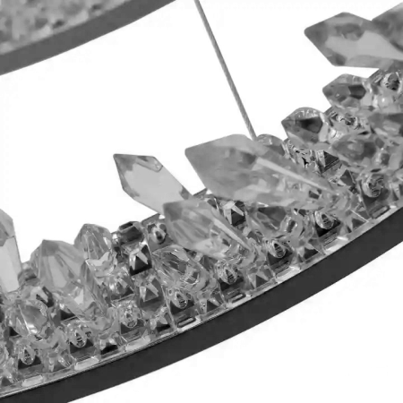 Lustra LED Suspendata Cu Telecomanda, Cristale K9, 110W, 2 Cerc, Lumina Rece/Calda/Neutra, Dimabila, Negru, Inaltime Reglabila