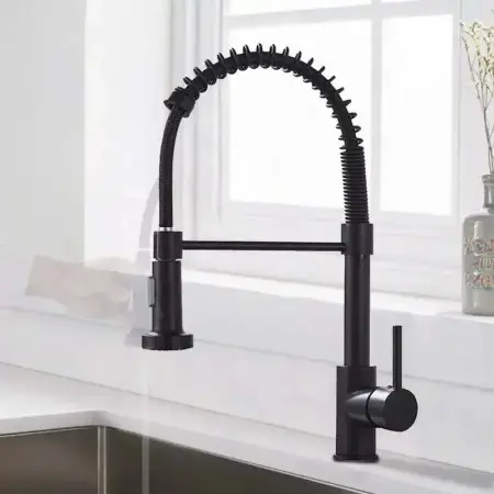 Baterie Bucatarie Cu Dus Extractibil, Inox Si Alama Negru, YD/102