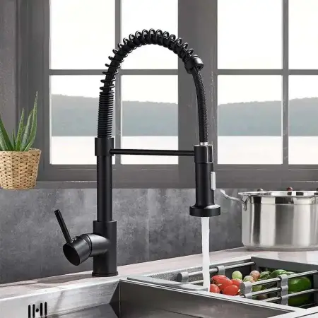 Baterie Bucatarie Cu Dus Extractibil, Inox Si Alama Negru, YD/102