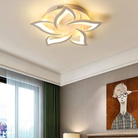 Lustra LED Cu Telecomanda LOTUS 54W, 5 Petale, Lumina Rece/Calda/Neutra, Dimabila, Alb
