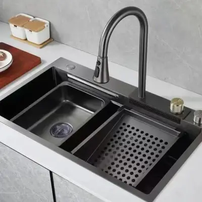 Chiuveta Bucatarie Inox Cu Baterie Inclusa, 68x46cm, Gri