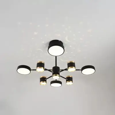 Lustra LED Cu Telecomanda NOVA 87W, 8 Elemente,lumina Rece/Calda/Neutra, Dimabila, Negru