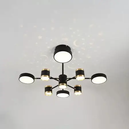 Lustra LED Cu Telecomanda NOVA 87W, 8 Elemente,lumina Rece/Calda/Neutra, Dimabila, Negru
