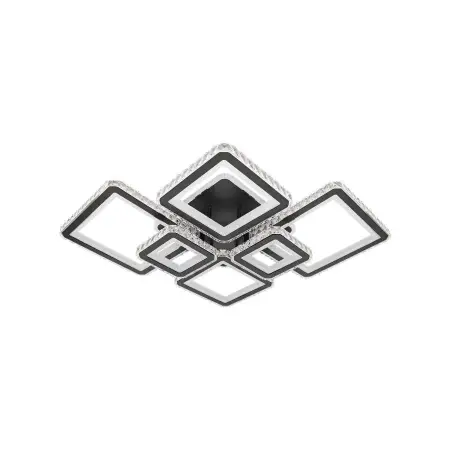 Lustra LED Cu Telecomanda Si Cristal QUADRIS RGB 177W, 6 Patrate, Lumina Rece/Calda/Neutra, Dimabila, Negru