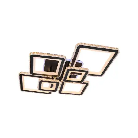 Lustra LED Cu Telecomanda Si Cristal QUADRIS RGB 177W, 6 Patrate, Lumina Rece/Calda/Neutra, Dimabila, Negru