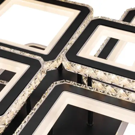 Lustra LED Cu Telecomanda Si Cristal QUADRIS RGB 177W, 6 Patrate, Lumina Rece/Calda/Neutra, Dimabila, Negru